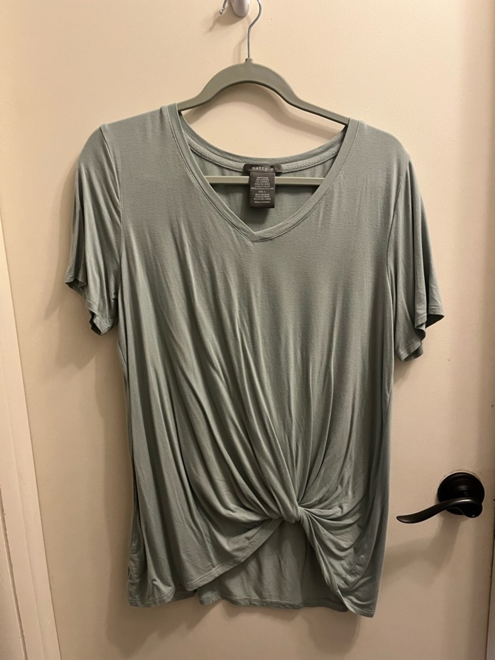 Matty M Sage Green V-Neck Knot Front Short Sleeve Top